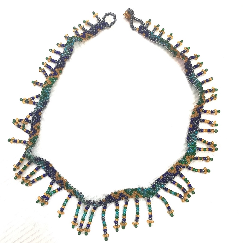 HANDMADE Multicolor Beaded Choker Boho Jewel Tones